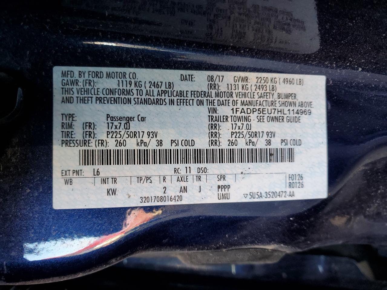 2017 Ford C-MAX VIN 1FADP5EU7HL114969 Copart auction photo, minor dent/scratches damage thumbnail 12