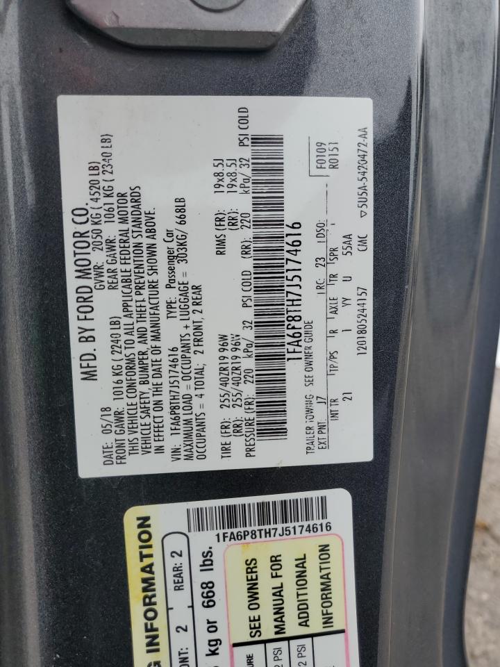 2018 Ford Mustang VIN 1FA6P8TH7J5174616 Copart auction photo, front end / side damage thumbnail 15