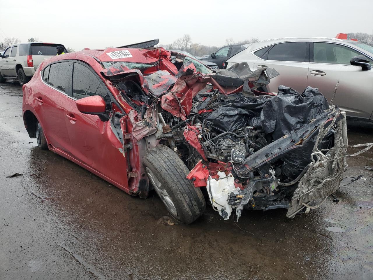 2015 Mazda 3 VIN JM1BM1M74F1225261 Copart auction photo, front end / top/roof damage thumbnail 4