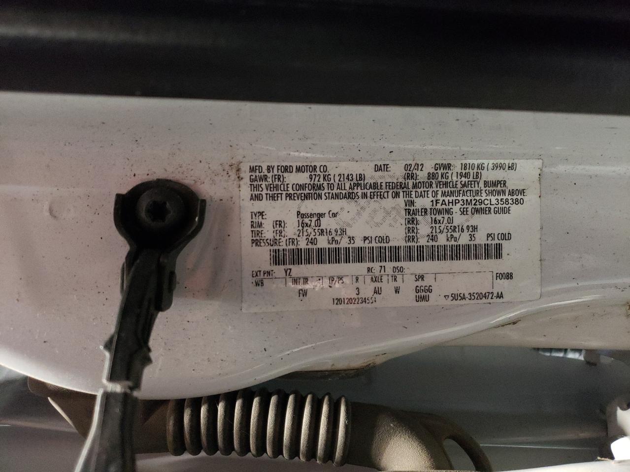 2012 Ford Focus VIN 1FAHP3M29CL358380 Copart auction photo, front end damage thumbnail 12