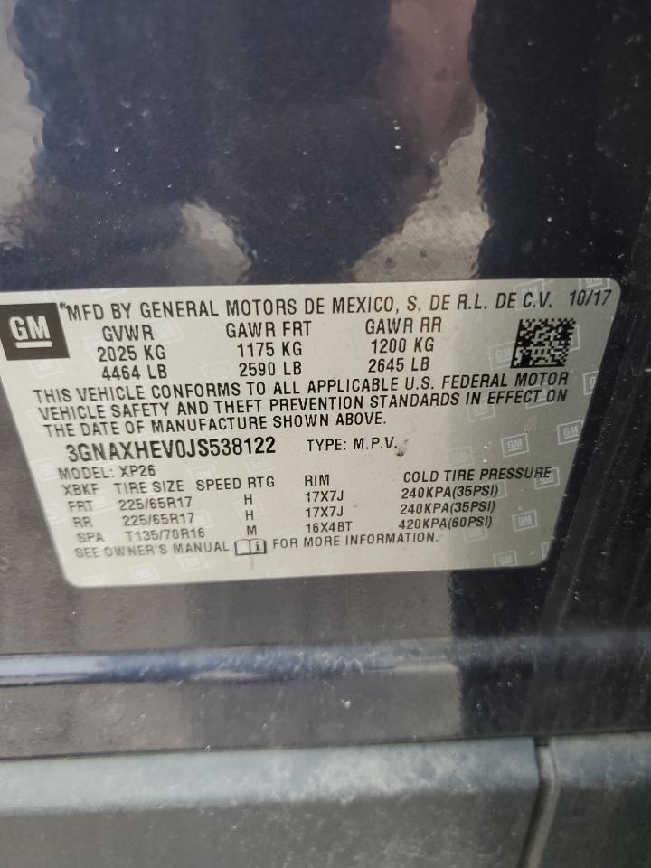 2018 Chevrolet Equinox VIN 3GNAXHEV0JS538122 Copart auction photo, rear end damage thumbnail 13