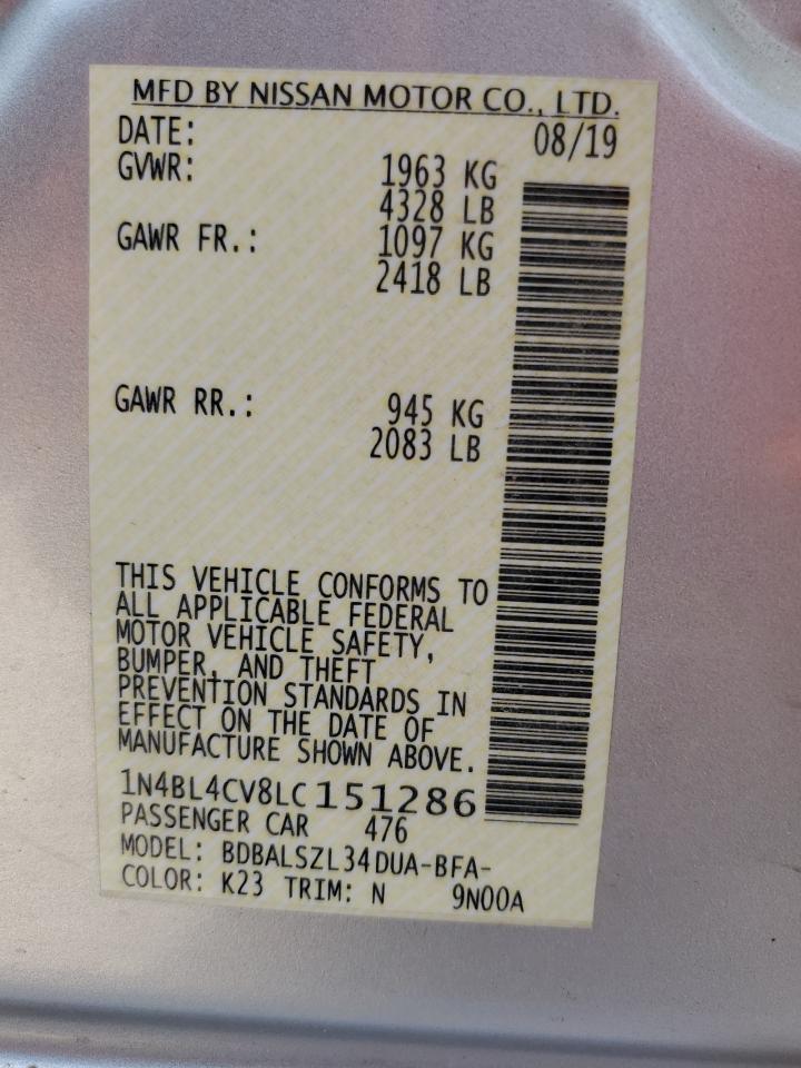 2020 Nissan Altima VIN 1N4BL4CV8LC151286 Copart auction photo, front end damage thumbnail 13