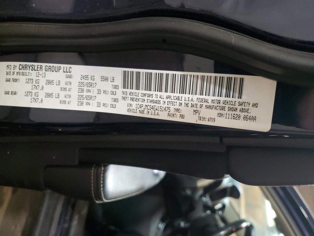 2014 Jeep Grand Cherokee VIN 1C4PJMCS4EW151475 Copart auction photo, front end / side damage thumbnail 13