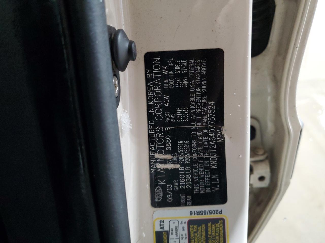 2013 KIA Soul VIN KNDJT2A64D7757524 Copart auction photo, front end damage thumbnail 12