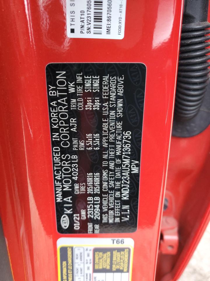 2021 KIA Soul VIN KNDJ23AU5M7136736 Copart auction photo, rear end damage thumbnail 12