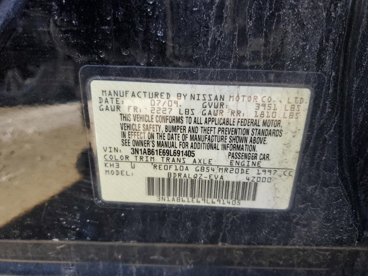 2009 Nissan Sentra VIN 3N1AB61E69L691405 Copart auction photo, front end damage thumbnail 12