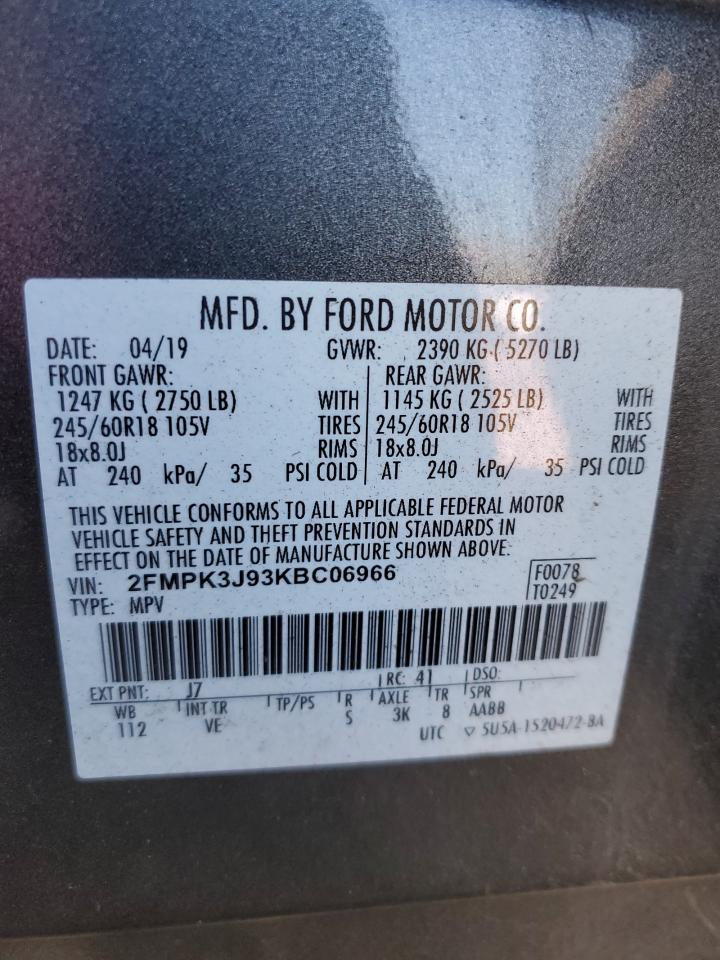 2019 Ford Edge VIN 2FMPK3J93KBC06966 Copart auction photo, front end / side damage thumbnail 13