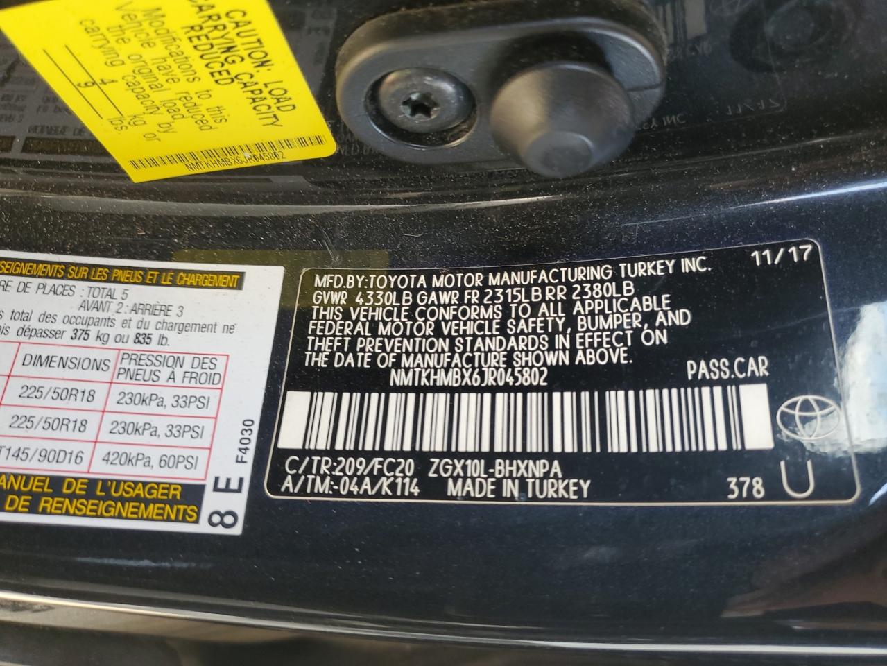 2018 Toyota C-HR VIN NMTKHMBX6JR045802 Copart auction photo, rollover damage thumbnail 12
