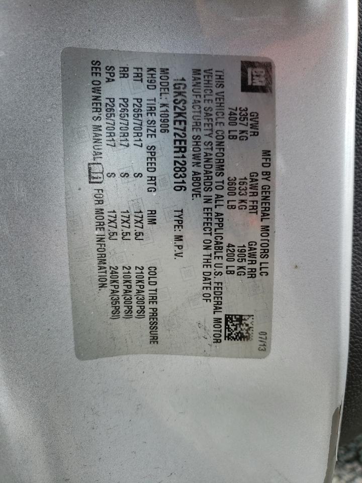 2014 GMC Yukon VIN 1GKS2KE72ER128316 Copart auction photo, side damage thumbnail 13