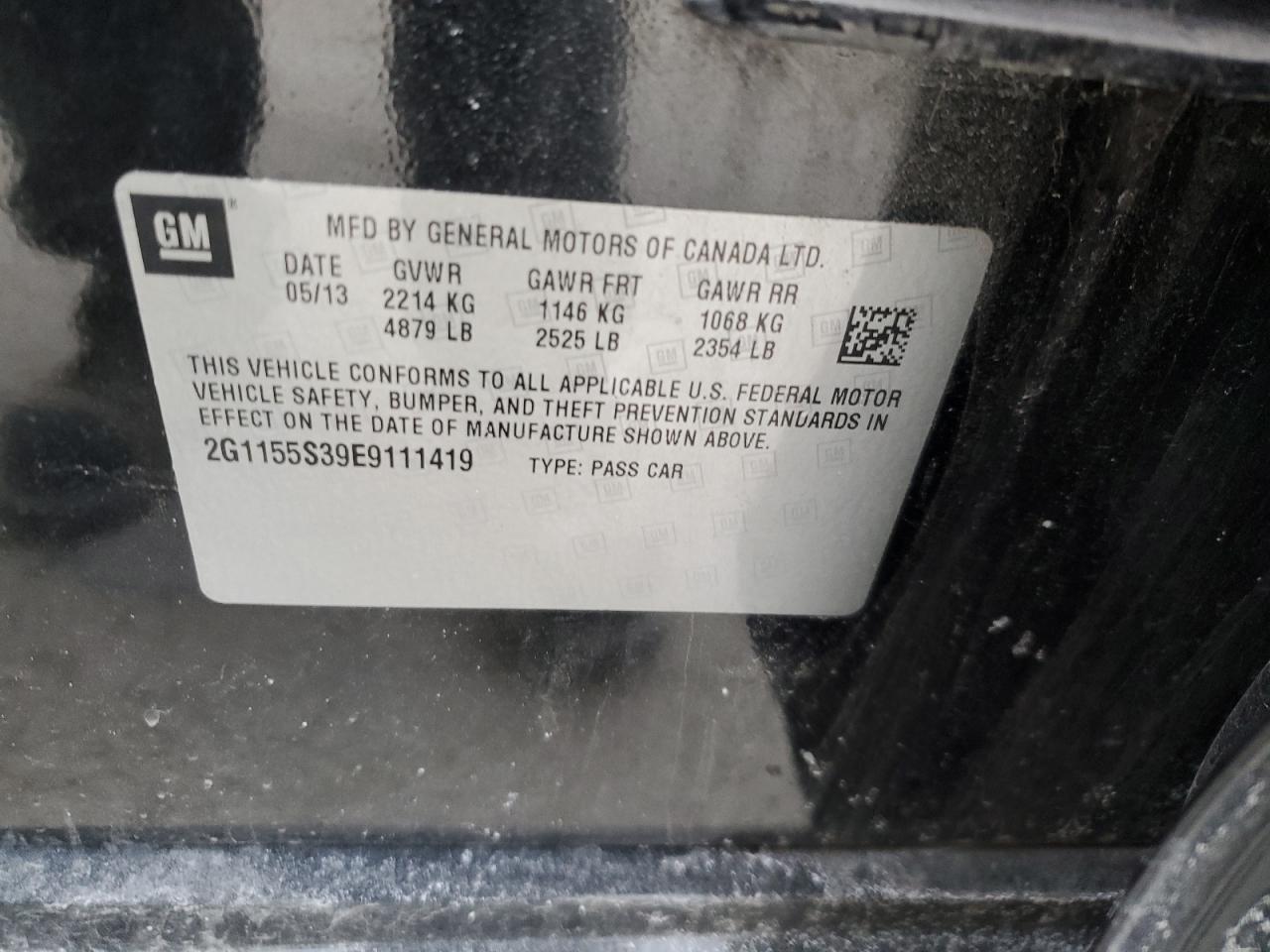 2014 Chevrolet Impala VIN 2G1155S39E9111419 Copart auction photo, front end / side damage thumbnail 12