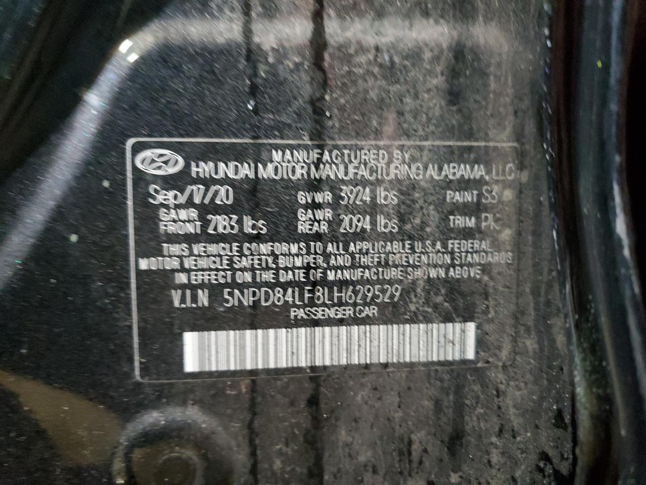 2020 Hyundai Elantra VIN 5NPD84LF8LH629529 Copart auction photo, front end damage thumbnail 12