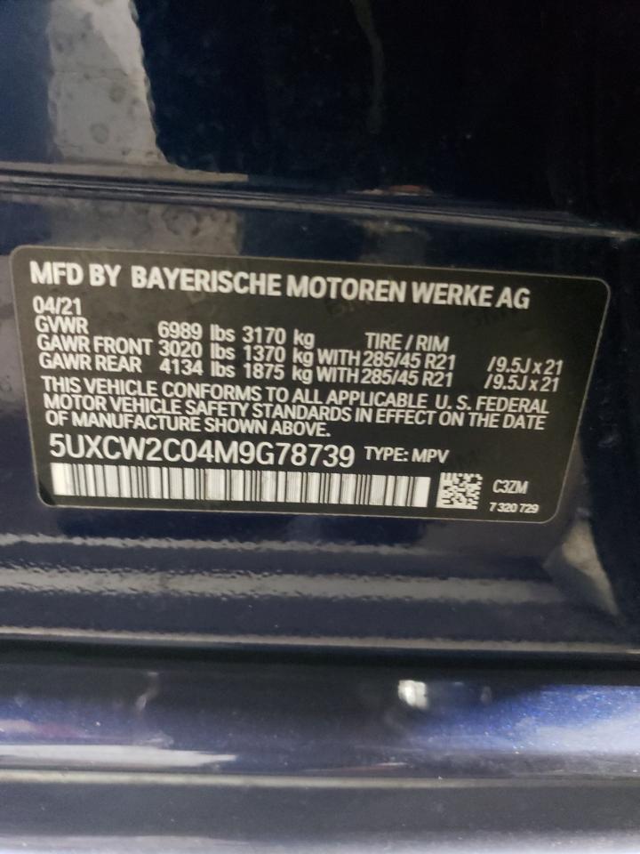 2021 BMW X7 VIN 5UXCW2C04M9G78739 Copart auction photo, front end damage thumbnail 13
