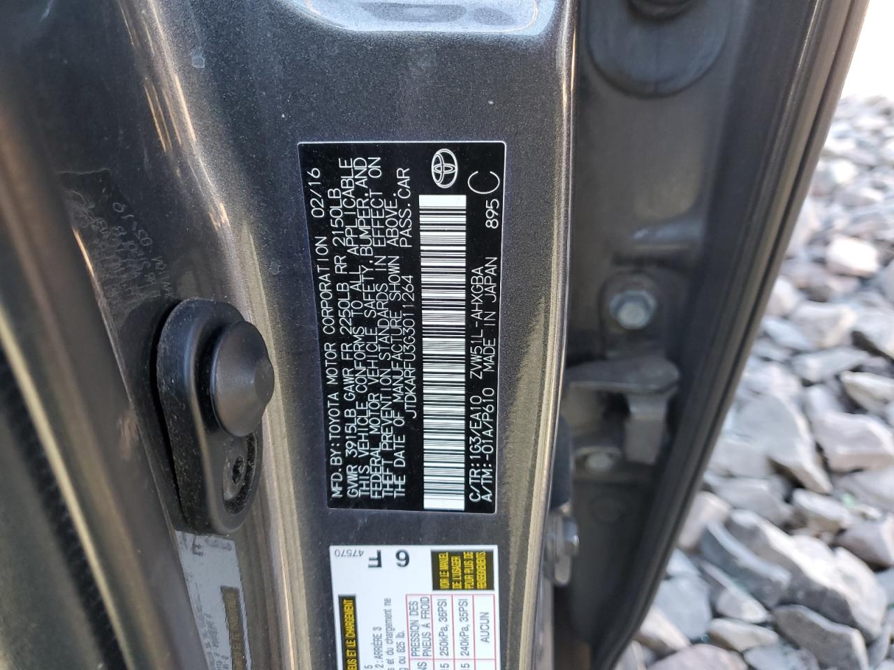2016 Toyota Prius VIN JTDKARFU3G3011264 Copart auction photo, front end damage thumbnail 14