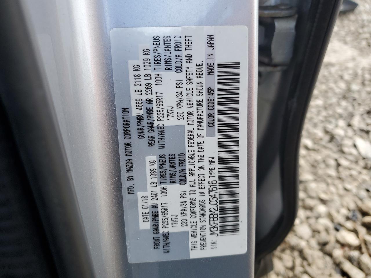 2018 Mazda CX-5 VIN JM3KFBBM2J0347616 Copart auction photo, front end damage thumbnail 16