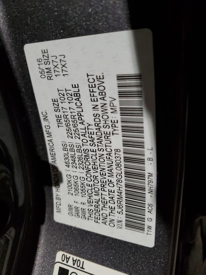 2016 Honda CR-V VIN 5J6RM4H78GL080378 Copart auction photo, rear end / minor dent/scratches damage thumbnail 13