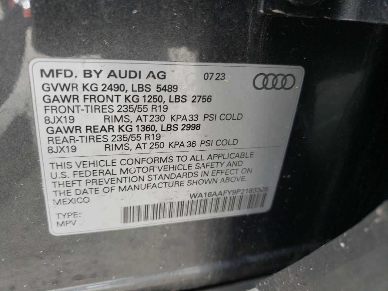 2023 Audi Q5 VIN WA16AAFY9P2183305 Copart auction photo, front end / minor dent/scratches damage thumbnail 13