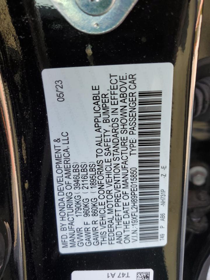 2023 Honda Civic VIN 19XFL2H89PE015850 Copart auction photo, rear end / front end damage thumbnail 12