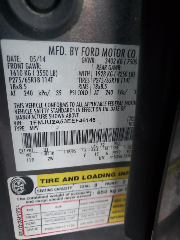 2014 Ford Expedition VIN 1FMJU2A53EEF46148 Copart auction photo, front end damage thumbnail 13