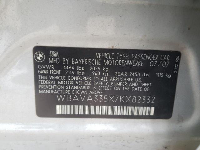2007 BMW 3er VIN WBAVA335X7KX82332 Copart auction photo, mechanical damage thumbnail 12
