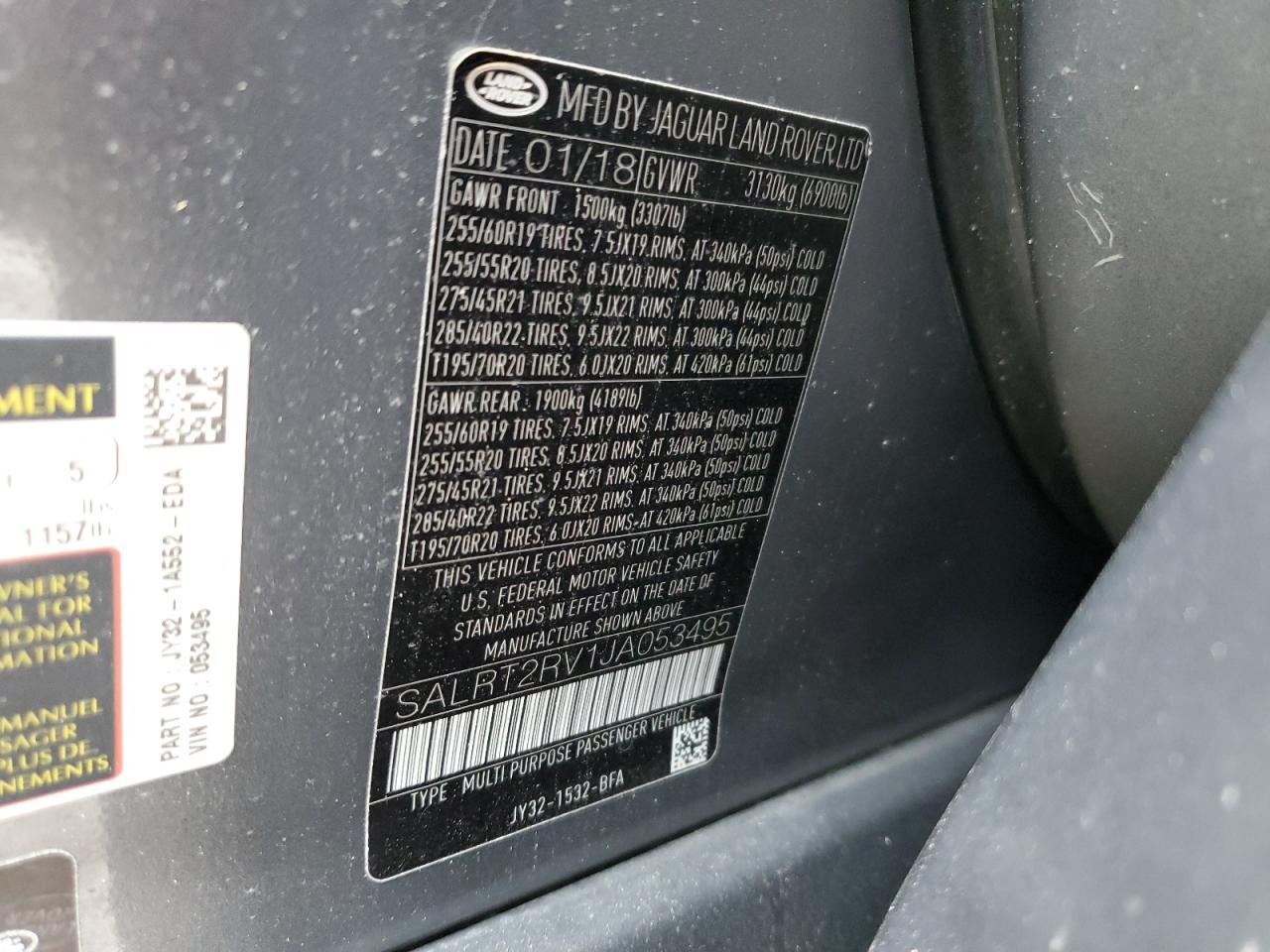 2018 Land Rover Discovery VIN SALRT2RV1JA053495 Copart auction photo, front end / rear end damage thumbnail 16
