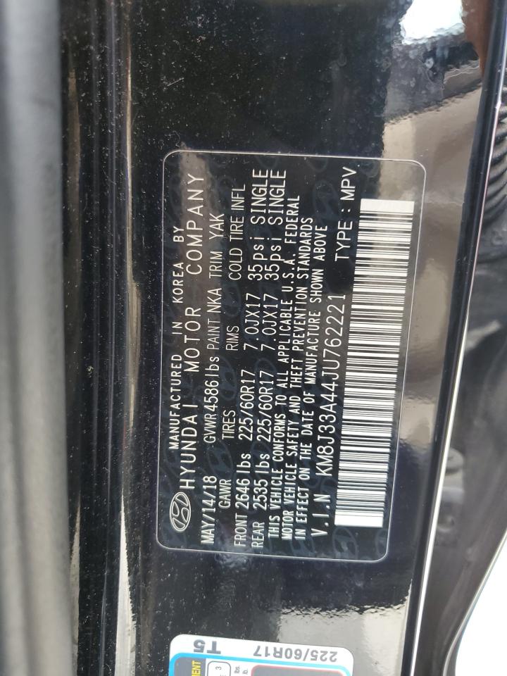 2018 Hyundai Tucson VIN KM8J33A44JU762221 Copart auction photo, rear end / side damage thumbnail 12