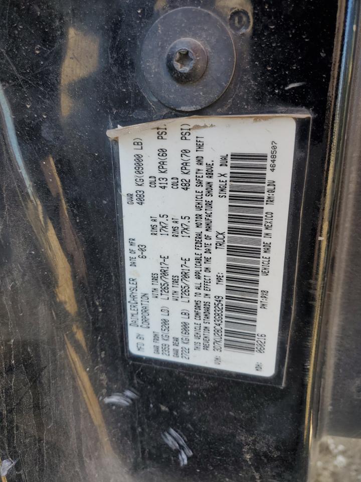 2003 Dodge RAM VIN 3D7KU28C43G832549 Copart auction photo, all over damage thumbnail 13