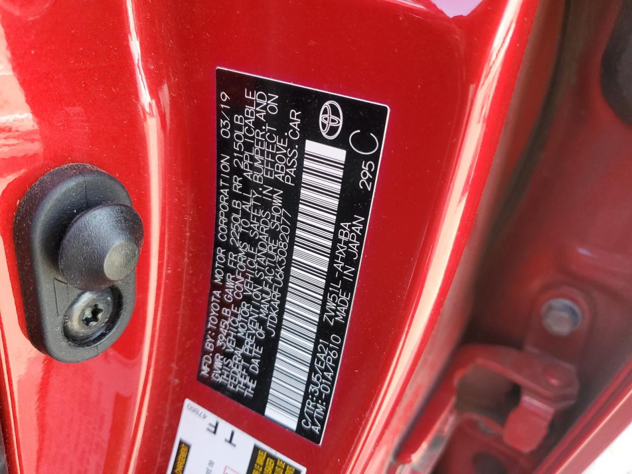 2019 Toyota Prius VIN JTDKARFU6K3082077 Copart auction photo, front end / side damage thumbnail 14