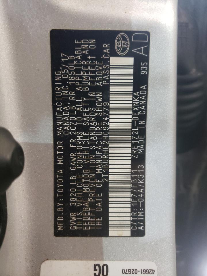 2017 Toyota Corolla VIN 2T1BURHE2HC924779 Copart auction photo, rear end damage thumbnail 13