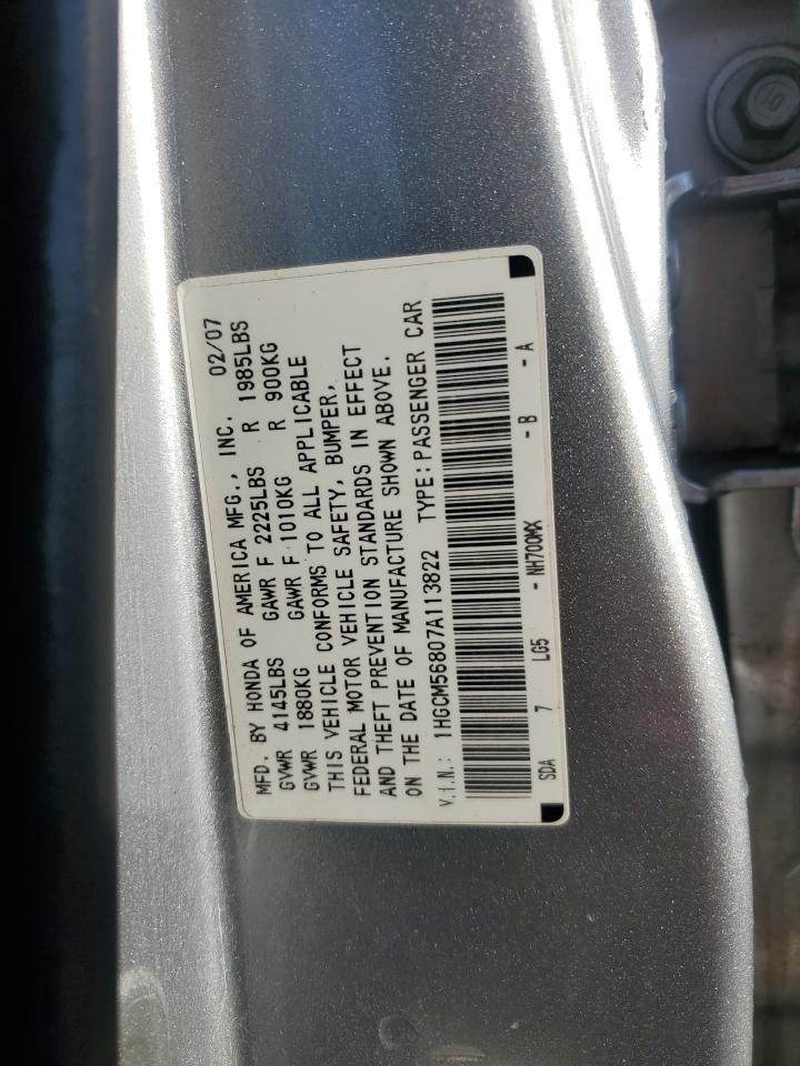 2007 Honda Accord VIN 1HGCM56807A113822 Copart auction photo, all over damage thumbnail 13