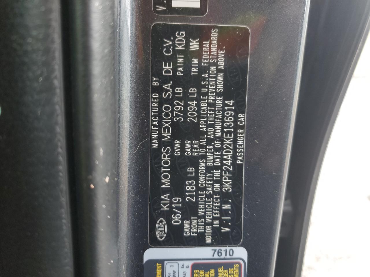 2019 KIA Forte VIN 3KPF24AD2KE136914 Copart auction photo, all over damage thumbnail 13