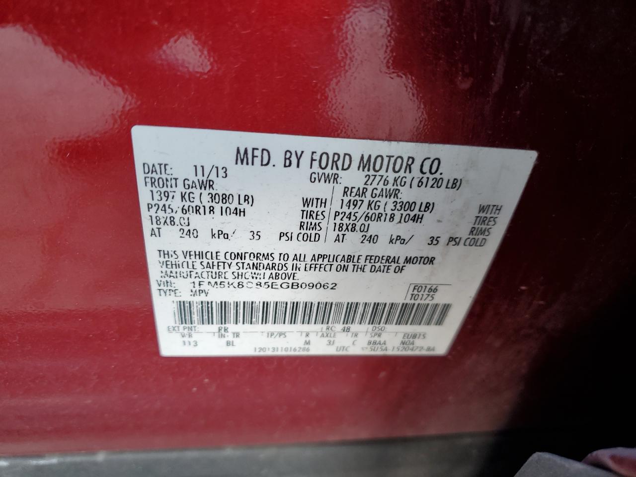 2014 Ford Explorer VIN 1FM5K8D85EGB09062 Copart auction photo, front end damage thumbnail 13