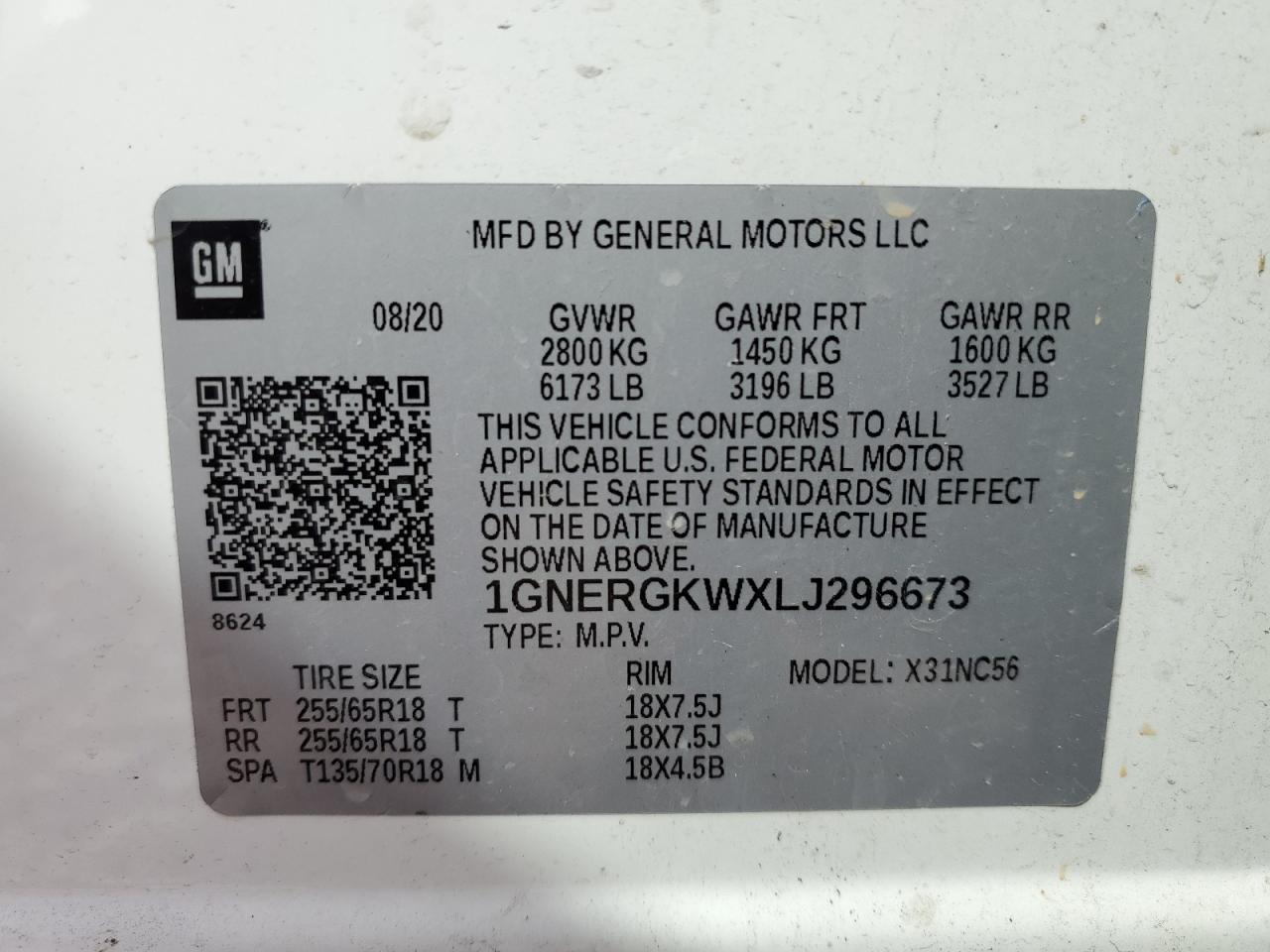 2020 Chevrolet Traverse VIN 1GNERGKWXLJ296673 Copart auction photo, front end / minor dent/scratches damage thumbnail 16
