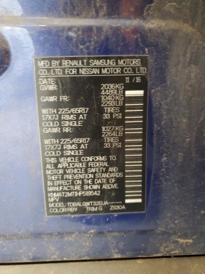 2017 Nissan Rogue VIN KNMAT2MT1HP519542 Copart auction photo, rollover damage thumbnail 15
