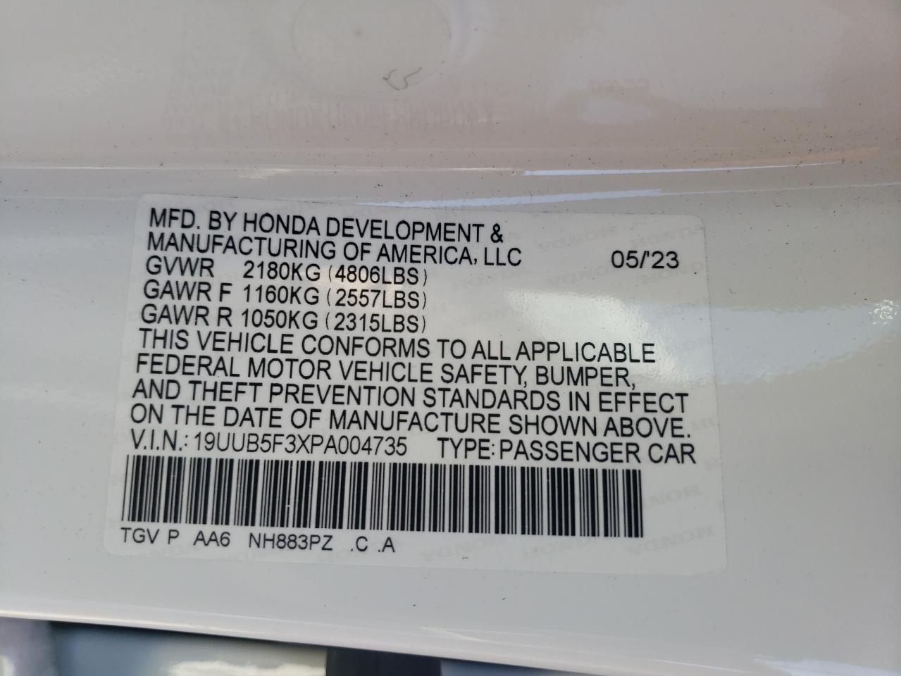 2023 Acura TLX VIN 19UUB5F3XPA004735 Copart auction photo, front end / side damage thumbnail 13