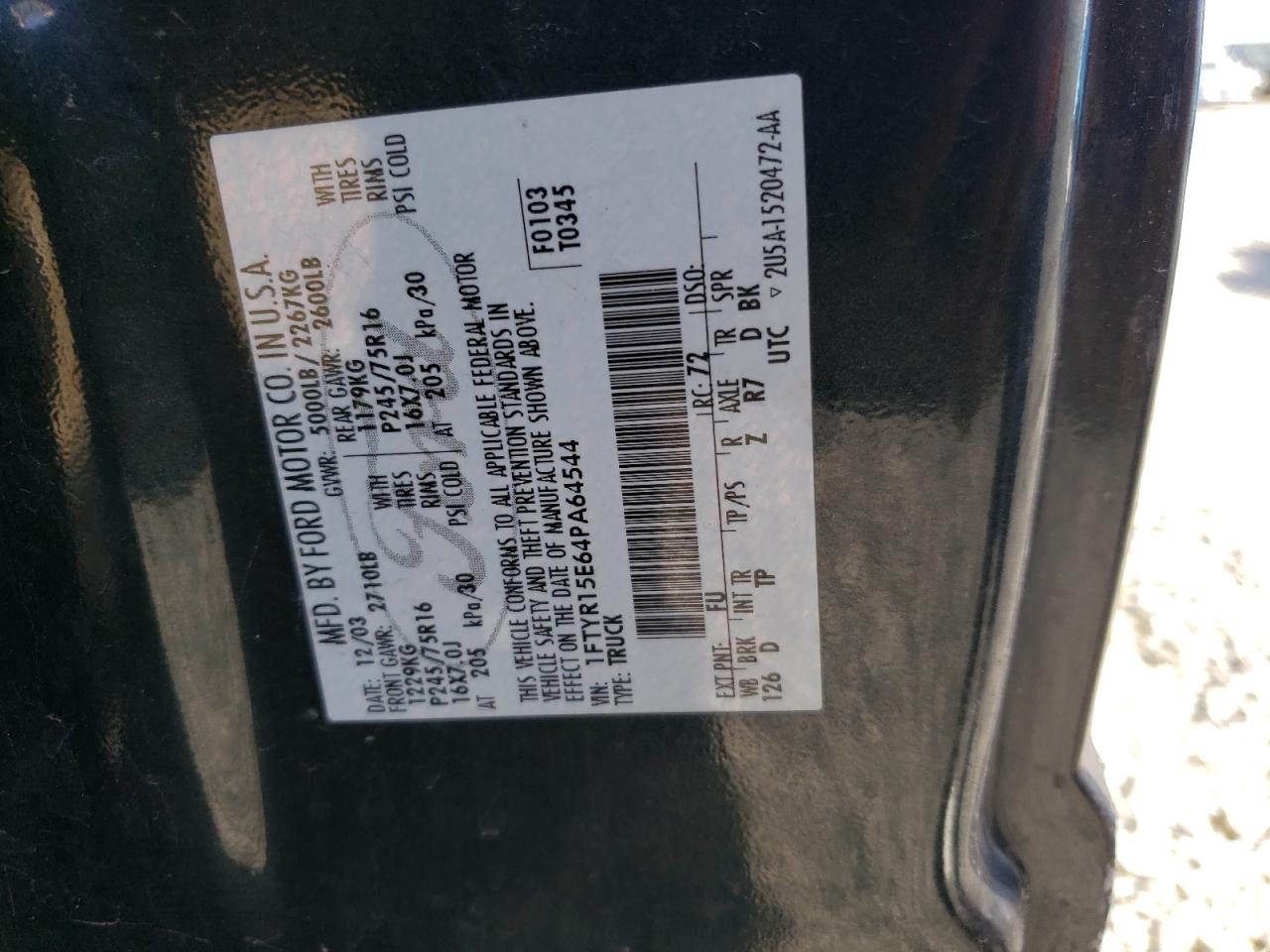 2004 Ford Ranger VIN 1FTYR15E64PA64544 Copart auction photo, all over damage thumbnail 12
