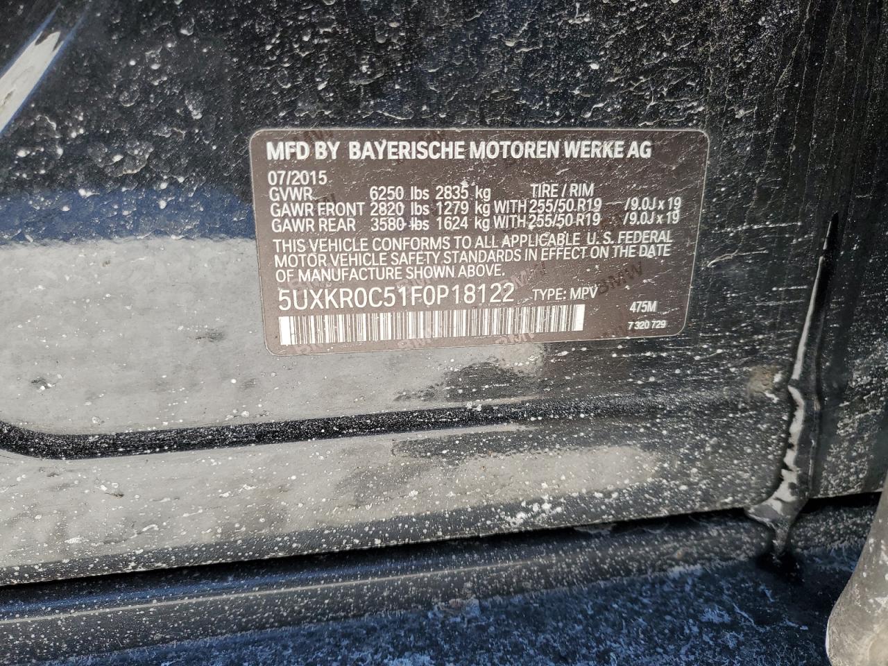 2015 BMW X5 VIN 5UXKR0C51F0P18122 Copart auction photo, front end / side damage thumbnail 13
