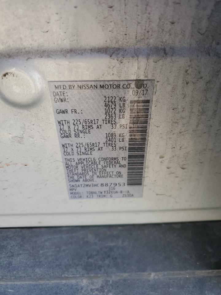 2017 Nissan Rogue VIN 5N1AT2MV3HC887953 Copart auction photo, front end / side damage thumbnail 15