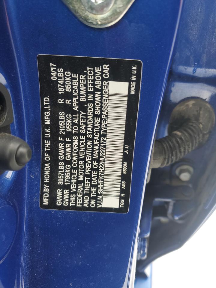 2017 Honda Civic VIN SHHFK7H22HU227172 Copart auction photo, front end damage thumbnail 13