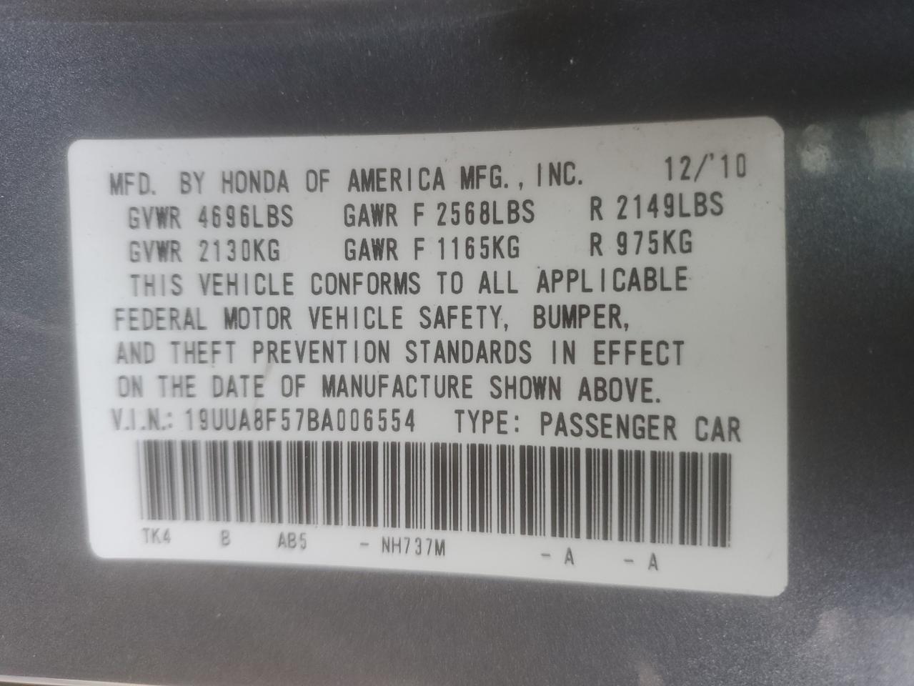 2011 Acura TL VIN 19UUA8F57BA006554 Copart auction photo, water/flood damage thumbnail 12