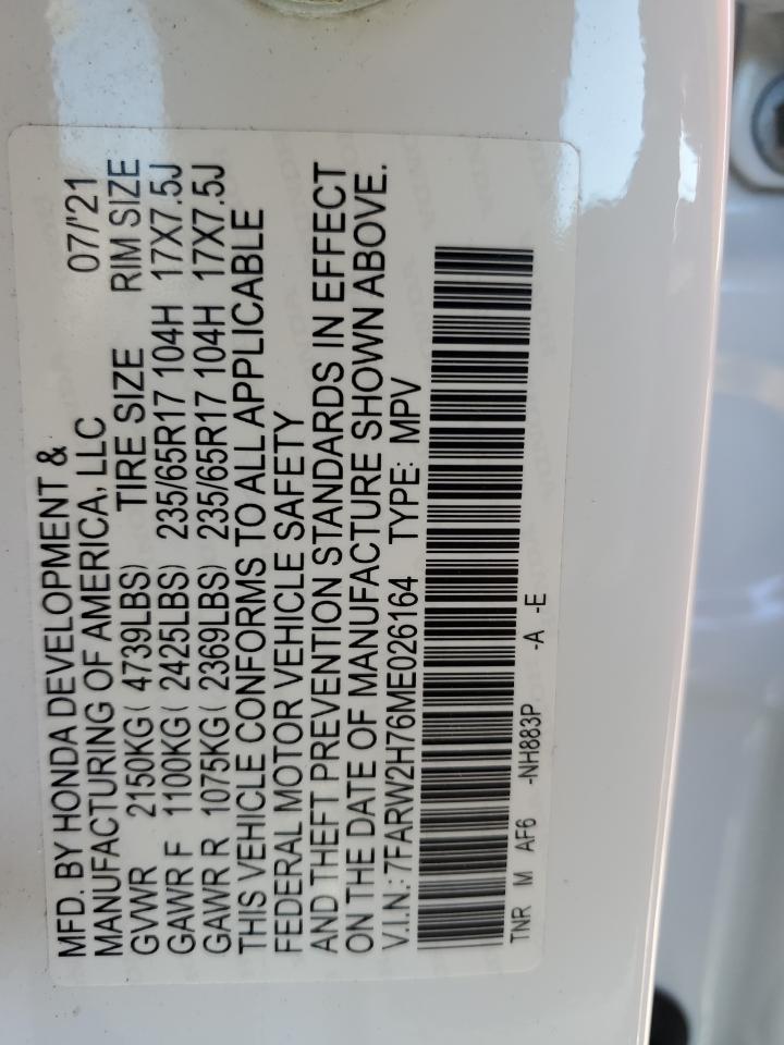 2021 Honda CR-V VIN 7FARW2H76ME026164 Copart auction photo, front end / side damage thumbnail 13