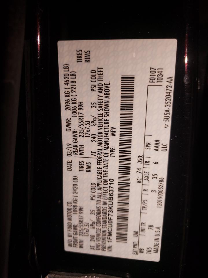 2019 Ford Escape VIN 1FMCU0F73KUB63710 Copart auction photo, side damage thumbnail 15