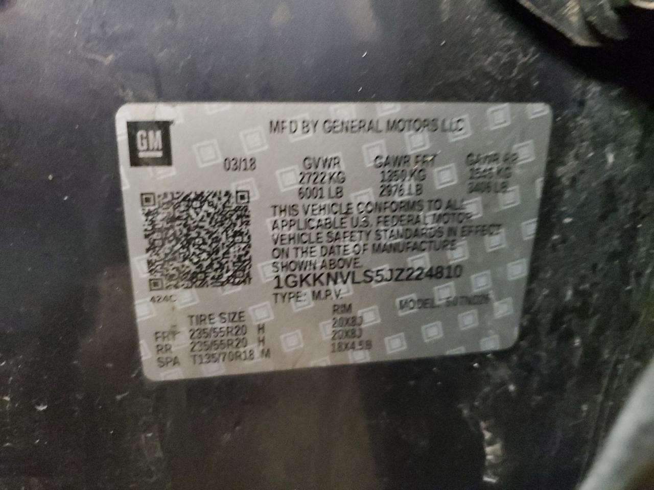 2018 GMC Acadia VIN 1GKKNVLS5JZ224810 Copart auction photo, front end damage thumbnail 13
