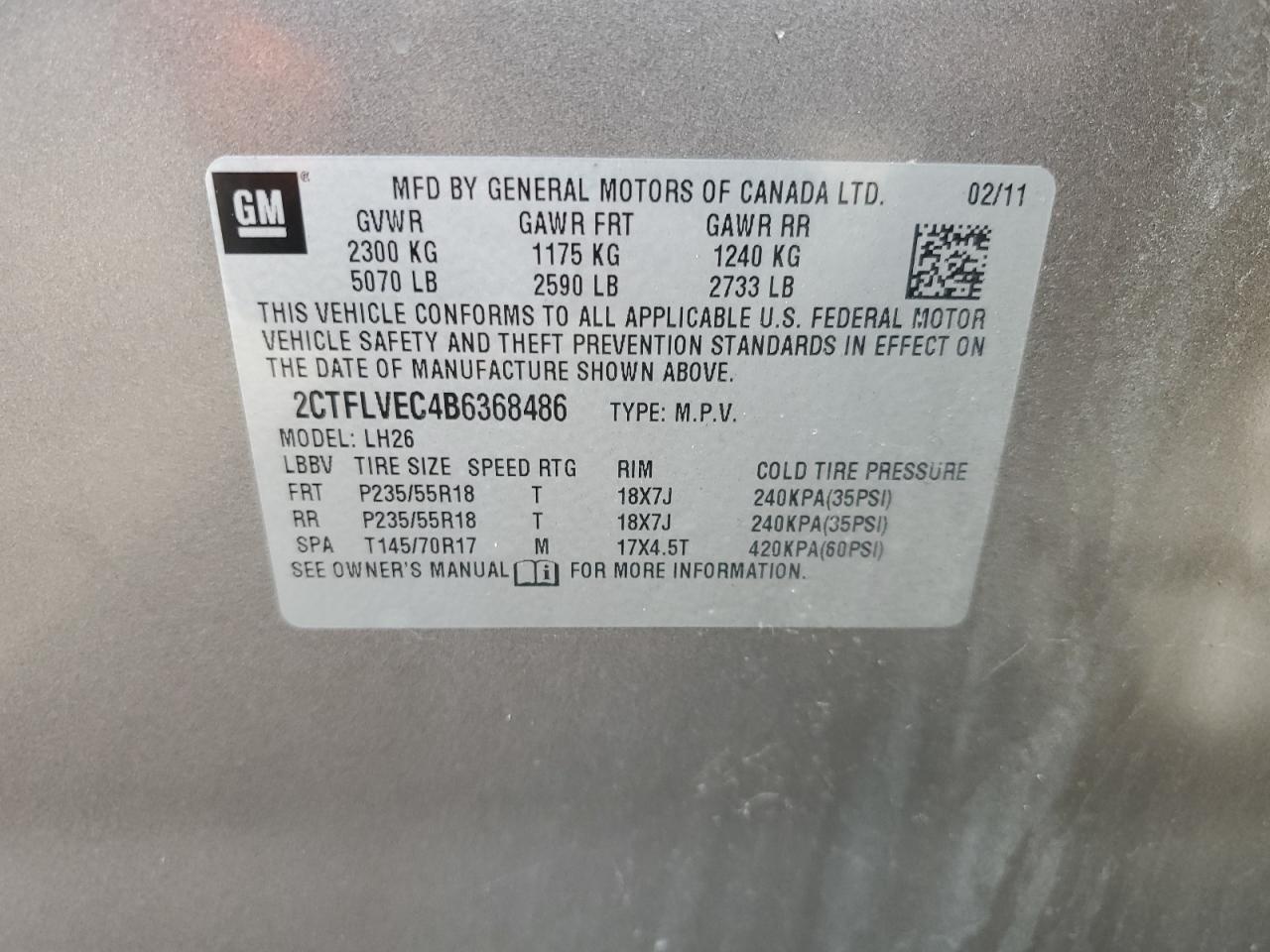 2011 GMC Terrain VIN 2CTFLVEC4B6368486 Copart auction photo, side damage thumbnail 13