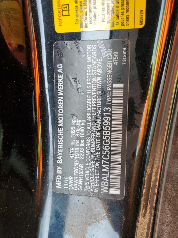 2016 BMW Z4 VIN WBALM7C56G5B59913 Copart auction photo, water/flood damage thumbnail 13