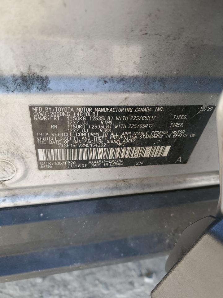 2021 Toyota RAV 4 VIN 2T3F1RFV3MC154302 Copart auction photo, front end / side damage thumbnail 13