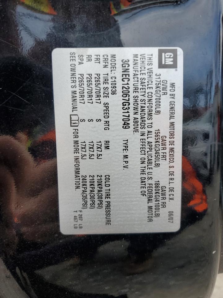 2007 Chevrolet Avalanche VIN 3GNEC12067G317049 Copart auction photo, all over / undercarriage damage thumbnail 12