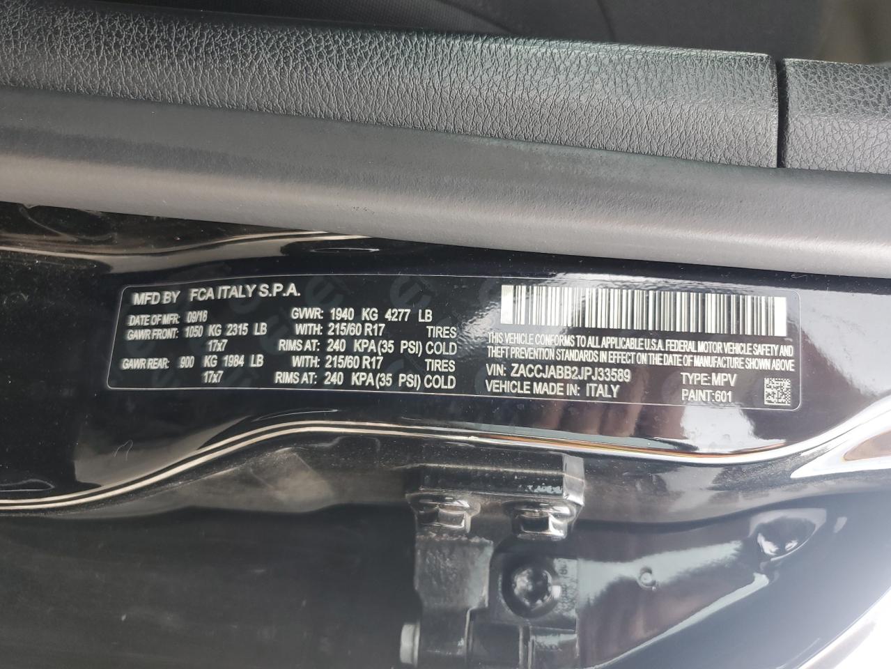 2018 Jeep Renegade VIN ZACCJABB2JPJ33589 Copart auction photo, front end / minor dent/scratches damage thumbnail 16