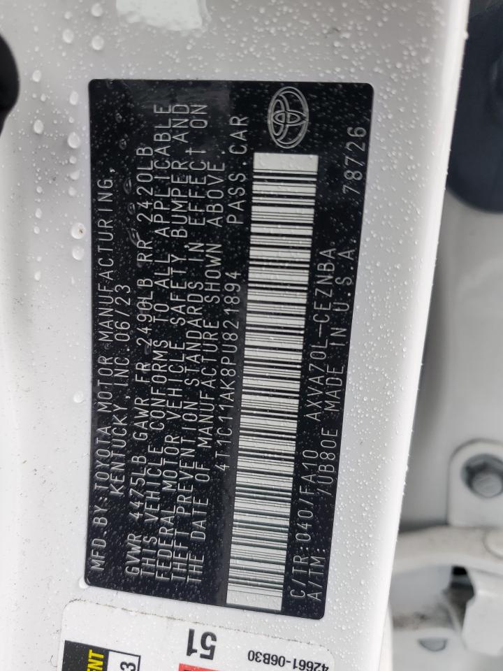 2023 Toyota Camry VIN 4T1C11AK8PU821894 Copart auction photo, rear end / side damage thumbnail 13