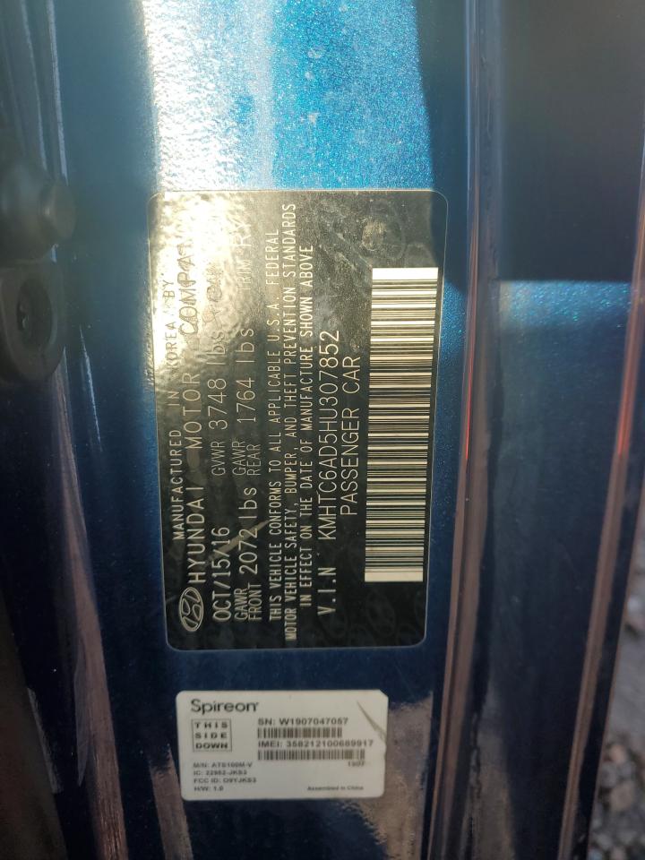 2017 Hyundai Veloster VIN KMHTC6AD5HU307852 Copart auction photo, vandalism damage thumbnail 14