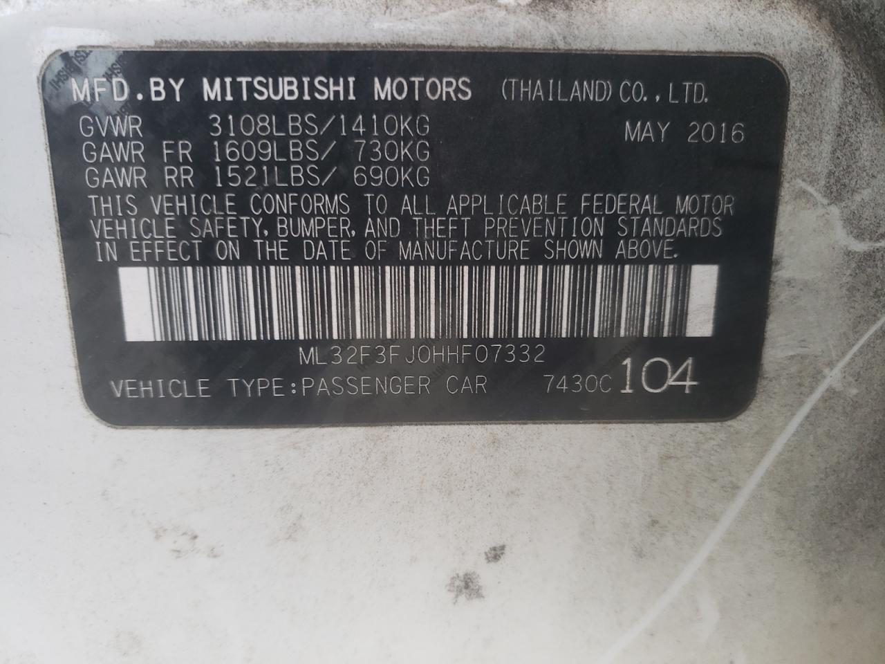 2017 Mitsubishi Mirage VIN ML32F3FJ0HHF07332 Copart auction photo, front end / rear end damage thumbnail 12